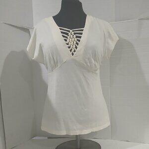 Color Story white Women's blouse Foral Lace Top Shirt Size M.